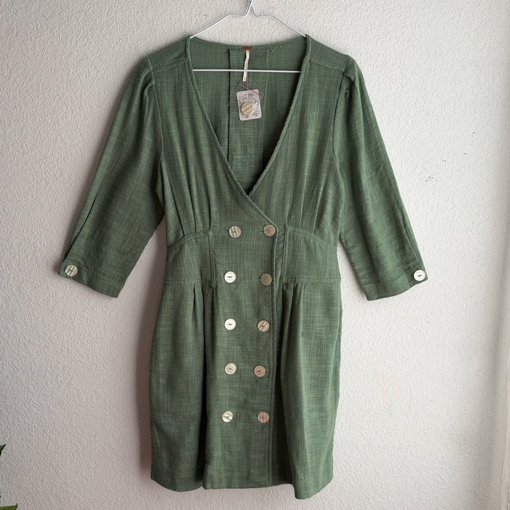 NWT Free People Endless Summer MADELINE Mini Dress Sz M Color Green %100 Cotton